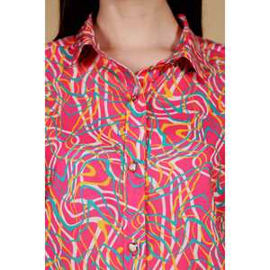 Chemise formelle ample à col boutonné, imprimée, attrayante et vibrante, en tissu mélangé de coton respirant, fraîche et décontractée pour le printemps - Product Image 2