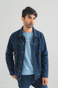 Chaqueta vaquera personalizada para hombre 2025 azul sólido cuello levantado Casual moda prendas de vestir exteriores Chaquetas vaqueras - Product Image 4