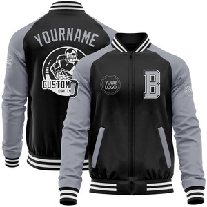 Bomber personnalisé noir gris-blanc Varsity Letterman veste bicolore à un bouton coupe-vent réversible imperméable d'hiver - Product Image 1