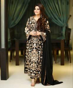 Nuevo diseñador étnico desgaste fiesta desgaste bordado trabajo Top con Dupatta Salwar Kameez Kurti pantalón conjunto al por mayor cintura Natural - Product Image 2