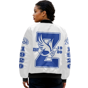 Veste en satin bleu et blanc Zeta Phi Beta pour femmes, vêtements grecs de sororité, ZPB 1920, broderie de bouclier, vêtements de sport de qualité supérieure - Product Image 5