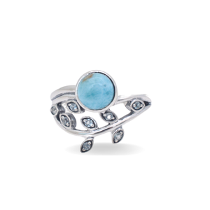 Trendy 925 Silver Larimar Cabochon Engagement <b>Rings</b> for Women Handmade 925 Silver Flower Pattern <b>Statement</b> <b>Rings</b> Diamond Wedding - Product Image 3