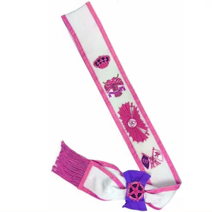 Faja de Caballeros Templarios Oficiales provinciales Caballeros Templarios Faja de regulación inglesa Cinta Moire blanca y negra y flecos negros - Product Image 4