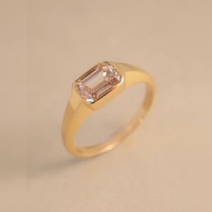 <b>Solid</b> 10K 14K 18K Gold <b>Silver</b> Platiinum Emerald Cut Champagne Diamond Ring Bezel Setting Custom Fine Jewelry Wholesale Supplier - Product Image 2