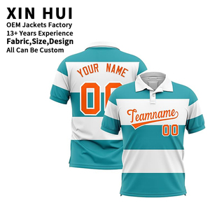 เสื้อโปโลลายทางแบบซับลิเมชั่นสั่งทำได้ ออกแบบโลโก้ ชื่อ และหมายเลขของคุณเอง เสื้อผ้ากีฬาลำลองสำหรับผู้ชาย เสื้อโปโลแห้งเร็ว - Product Image 1