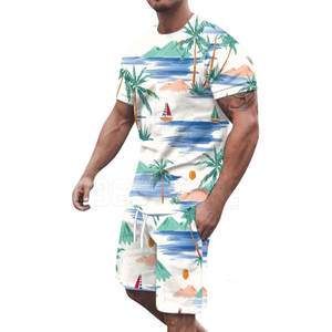 เซ็ตเสื้อยืด & กางเกงขาสั้นลำลองสำหรับผู้ชายผ้าโพลีเอสเตอร์/ ผ้าฝ้ายแบบพอดีตัวระบายอากาศฤดูร้อน - Product Image 1