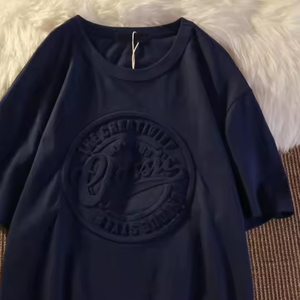 Logotipo personalizado corte perfecto estilo único verano hombres en relieve camisetas OEM de gran tamaño hombro caído camiseta con logotipo personalizado - Product Image 2