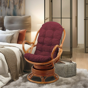 Fauteuil relaxant pivotant Papasan avec structure en rotin et coussin rouge - Design moderne pour chaises de bureau ou d'hôtel - Product Image 1