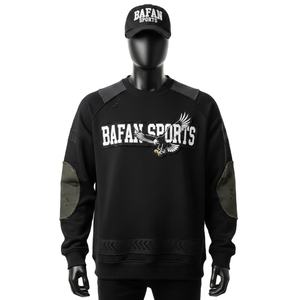 Sweat-shirt pour homme en molleton de coton haute densité 320 GSM, noir olive, panneau de manche renforcé, logo appliqué, sweat-shirts basiques - Product Image 1