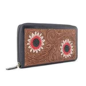 Unisex Zipper <b>Wallet</b> Handmade Genuine Leather Hand Tooling Cowhide Crazy Horse <b>Clutch</b> Western Fashion Style Boho Women - Product Image 2