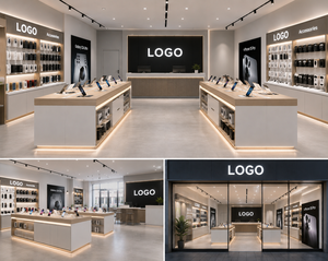 Espositore Personalizzato per Telefoni Cellulari, Vetrina Moderna per Smartphone con Illuminazione LED e Spazio di Stoccaggio per Negozi di Elettronica - Product Image 3