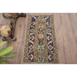 Alfombra de 1.7x3.3 pies, Alfombra Turca Vintage, Alfombra con Borde Azul - Product Image 1