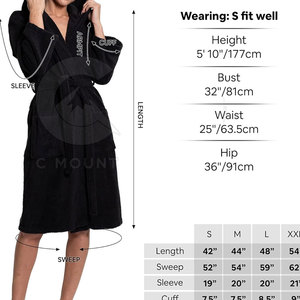 Peignoir à capuche pour femmes 100% coton éponge Long Genou Longueur Femmes Soie Satin Enveloppe Kimono Robe - Product Image 6