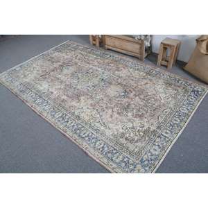 Alfombra Turca Vintage Grande de 5.2x8.6 pies, Alfombra de Lana Azul con Diseño de Patchwork - Product Image 4