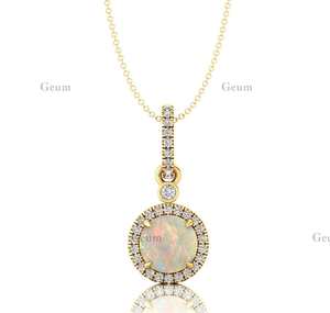 Collar con colgante redondo de diamante Halo de ópalo etíope natural con lazo de diamante en oro sólido de 14K con regalo de joyería de diamante genuino - Product Image 3