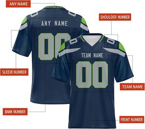 Camiseta de Fútbol Americano Personalizada para Hombre, Color Azul Marino, Cuello en V, Manga Corta, Malla Sublimada, Nombre del Equipo y Número 00 - Product Image 2