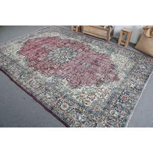 Alfombra Vintage de 6.9x9.9 pies, Alfombra Turca Grande, Alfombra de Lana con Estampado Animal Rojo - Product Image 4