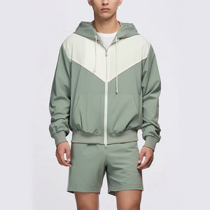 2026 Top High quality Custom Two Piece Windbreaker <b>Shorts</b> Jacket Patchwork <b>Zip</b> up Tracksuit Windbreaker <b>Shorts</b> Set for <b>men</b> - Product Image 4