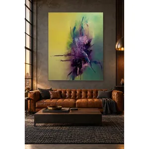 Impression sur toile abstraite Fida Purple Burst sur fond jaune vert - Product Image 4