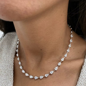 Graceful 14K Yellow Gold Trendy Tennis Necklace 8.95 Ct Pear Cut Lab Grown Diamonds Handmade Prong Setting IGI Certified Unisex - Product Image 1