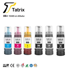 Refil de tinta tatrix t554 554 555, para epson 555 garrafa de tinta 555bk 554bk refil de tinta para epson l8160/l8180