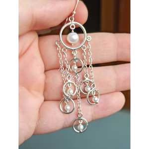 "Handmade <b>Silver</b> Freshwater Pearl Bridal <b>Dangle</b> <b>Earrings</b> for Wedding Gift" - Product Image 1