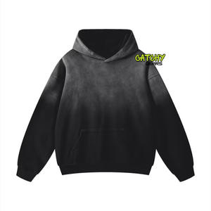 Vente en gros de sweat à capuche pour hommes gris fumée vintage lourd délavé à l'acide avec poche - Product Image 3