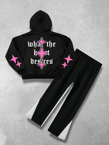 Conjunto de sudadera con capucha y pantalones de chándal con estampado holgado personalizado, ropa de calle Unisex de gran tamaño, conjunto de sudaderas y pantalones para hombres, diseño OEM de tendencia - Product Image 3