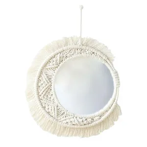 Miroir mural rond en bois dur aspect corde vintage pour la décoration de la maison Miroir mural en corde fait main - Product Image 2
