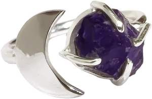 Bague pour femme en argent sterling 925, pierre précieuse améthyste brute naturelle, pierre de naissance de février, lune croissante, bijoux faits à la main - Product Image 3