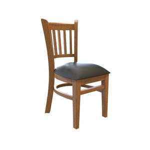 Chaise de bar/salle à manger en bois de style traditionnel/rustique avec dossier à lattes et coussin noir pour la salle à manger et les salons à domicile - Product Image 4