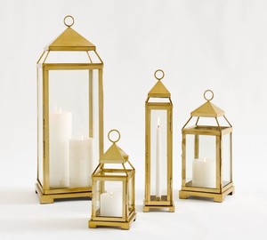 Modern Gold Metal <b>Lantern</b> Candle Holder Decorative Gold and Glass <b>Lantern</b> <b>Tall</b> Gold <b>Lantern</b> for Weddings and Events - Product Image 1
