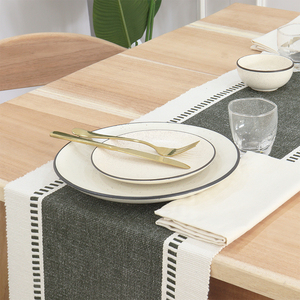 Chemin de table de salle à manger ferme d'été moderne Dobby Stripe tissé côtelé en vert olive pour la décoration intérieure - Product Image 4