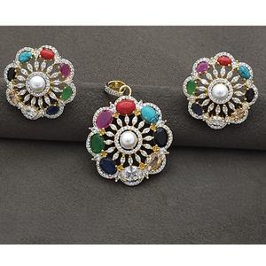 Royal Llook ชุดจี้สีขาวทองหลายสีพร้อมด้วยเพทายระดับพรีเมียมที่สร้างขึ้นสำหรับผู้หญิงสำหรับงานแต่งงานและงานปาร์ตี้ - Product Image 1