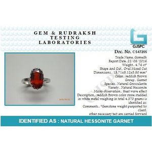 NOVAMART Fine Certified Natural Hessonite Garnet (Gomed) 3.25 12.25 Ratti <b>Ring</b> <b>Adjustable</b> <b>Silver</b>(925) Crown Setting Fine Astrolo - Product Image 4