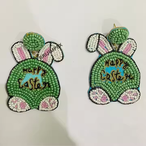 Pendientes de cuentas de conejito de Pascua verde para mujer, joyería de primavera hecha a mano con conejo festivo, accesorios colgantes para vacaciones - Product Image 4