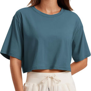 Tops cortos de verano hechos a medida para mujer, de algodón 100% Material, ligero, de secado rápido, transpirable, estilo cuello redondo, botón ajustado - Product Image 5