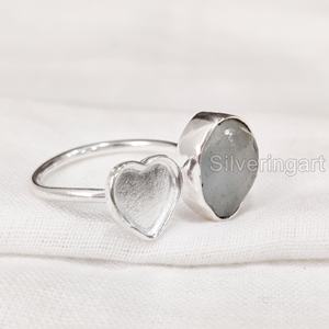 Joyería de piedra áspera, anillo para mujer, aguamarina Natural, piedra preciosa cruda, piedra natal de marzo, joyería de piedra de corazón, anillo de Plata de Ley 925 - Product Image 3