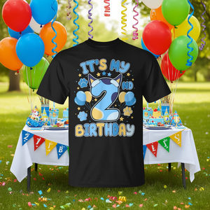 T-shirt promotionnel pour garçons de 2 ans, thème chien bleu, pour fête d'anniversaire de 2 ans - Product Image 3