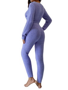 High Quality Women's Sweater Set Winter Fashion 2-Piece Set with Long Sleeve <b>Crop</b> Top and High Quality Teddy Fabric <b>Legging</b> 2026 - Product Image 2