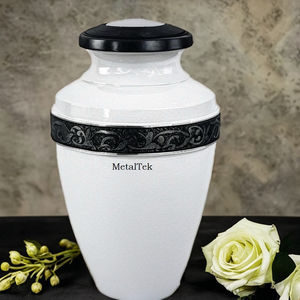 Elegante urna de cremación blanca, colores personalizados, diseño clásico, ideal para funerarias, recuerdo de cenizas conmemorativas, tarros y urnas de metal - Product Image 1