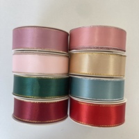 Ruban en satin décoratif simple ou double face, ruban en polyester, bord doré pour gâteau de mariage, nœud cadeau, emballage, couleur unie