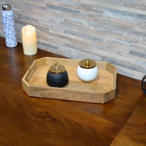 Grand plateau de service moderne en bois de 16x12 pouces, organisateur de cuisine, décor alimentaire, présentoir de rangement en osier pour vaisselle - Product Image 4