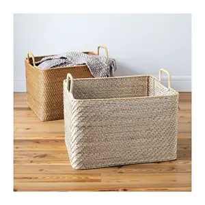 Weaving Handmade Wicker Portable <b>Storage</b> Units Closet <b>Storage</b> Organization <b>Rattan</b> Basket Containers for Clothes - Product Image 1