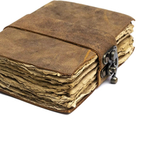 Journal en cuir vintage avec fermeture à cadenas, livre des ombres, grimoire, carnet de croquis, carnets, papier fait main à bordure irrégulière, journal antique