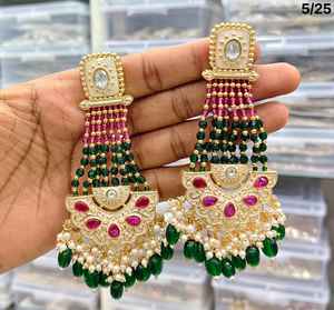 Juego de Joyería de Alta Calidad para Bodas, Estilo Kundan con Incrustaciones de Perlas, Pendientes Largos y Elegantes para Mujeres y Niñas - Product Image 2