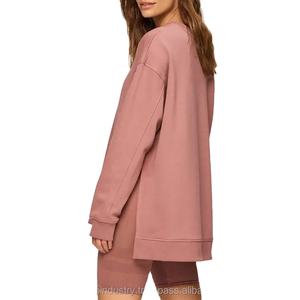 Sweats en molleton de coton 100% surdimensionnés décontractés pour femmes coupe ample col rond perlé et lavé - Product Image 4