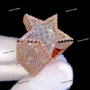 <b>Silver</b> Iced Out Star <b>Ring</b> Baguette Cut Moissanite Diamond Look Hip Hop Statement Wide Band Luxury Shine For <b>Men</b> Women Gift - Product Image 4