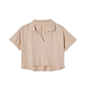 Camisa recortada de manga corta antiarrugas con estampado de algodón 100% personalizado para mujer, Top informal de verano con cuello abotonado - Product Image 2