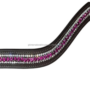 Decorative 3 Row Purple Crystals <b>Shining</b> Diamante Chain Empty Channel Wave Shape Leather Horse Brow Band in All Sizes & Colors - Product Image 3
